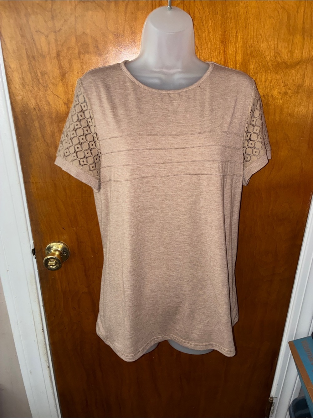 Short Sleeve Crochet-Accent Tee in Blush